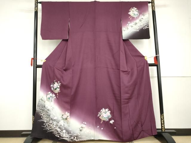 平和屋着物●訪問着　流水花篭文　暈し染め　銀彩　さが美扱い　正絹　逸品　AABH7156cs 平和屋着物○訪問着 流水花篭文 暈し染め 銀彩 さが美扱い 正絹 逸品
