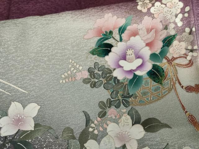 平和屋着物●訪問着　流水花篭文　暈し染め　銀彩　さが美扱い　正絹　逸品　AABH7156cs 平和屋着物○訪問着 流水花篭文 暈し染め 銀彩 さが美扱い 正絹 逸品