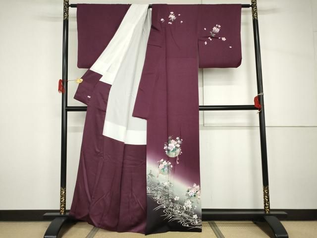 平和屋着物●訪問着　流水花篭文　暈し染め　銀彩　さが美扱い　正絹　逸品　AABH7156cs 平和屋着物○訪問着 流水花篭文 暈し染め 銀彩 さが美扱い 正絹 逸品