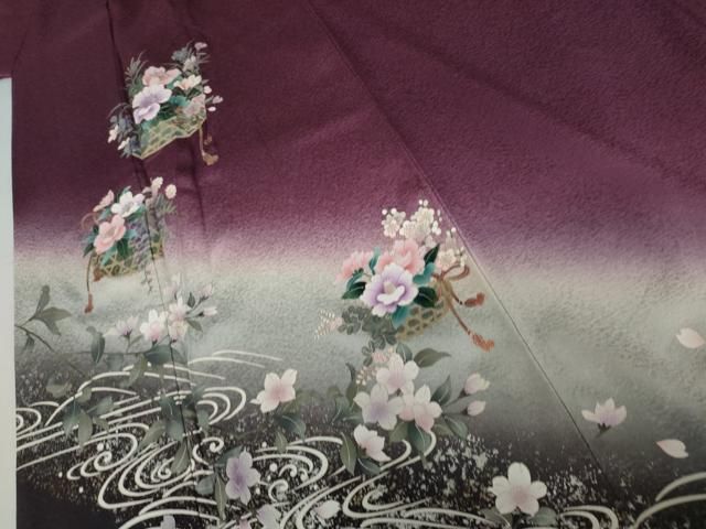 平和屋着物●訪問着　流水花篭文　暈し染め　銀彩　さが美扱い　正絹　逸品　AABH7156cs 平和屋着物○訪問着 流水花篭文 暈し染め 銀彩 さが美扱い 正絹 逸品
