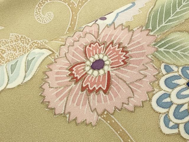 平和屋着物●創業460年・千總　訪問着　駒刺繍　更紗花唐草文　金彩　三越扱い　正絹　逸品　CABD9195gh 平和屋着物○創業460年・千總 訪問着 駒刺繍 更紗花唐草文 金彩 三越