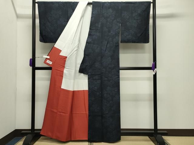 平和屋着物○本場真綿結城紬 80亀甲 唐草文 やまと誂製 証紙付き 正絹
