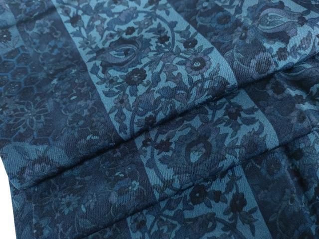 平和屋着物▽上質な小紋 単衣 型染め 藍 流水花文 正絹 逸品