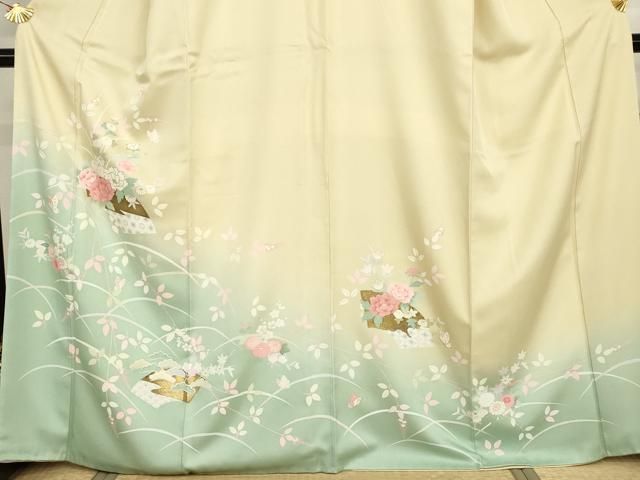 平和屋着物●訪問着　地紙花蝶芝文　暈し染め　金彩　正絹　逸品　AABH7180cs 平和屋着物○訪問着 地紙花蝶芝文 暈し染め 金彩 正絹 逸品 AABH7180cs