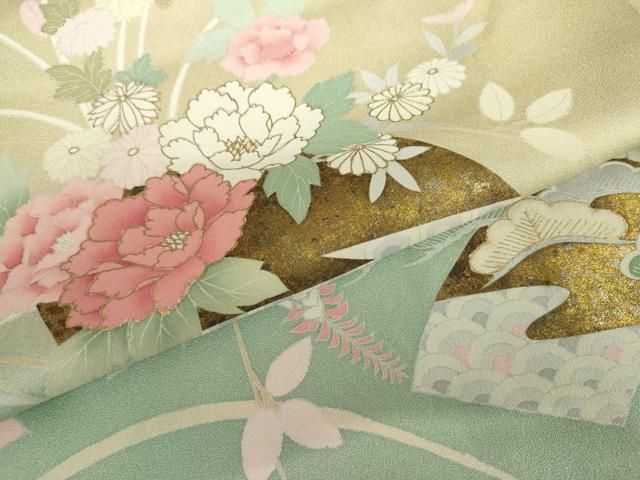 平和屋着物●訪問着　地紙花蝶芝文　暈し染め　金彩　正絹　逸品　AABH7180cs 平和屋着物○訪問着 地紙花蝶芝文 暈し染め 金彩 正絹 逸品 AABH7180cs
