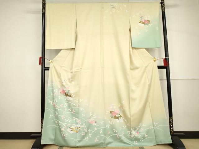 平和屋着物●訪問着　地紙花蝶芝文　暈し染め　金彩　正絹　逸品　AABH7180cs 平和屋着物○訪問着 地紙花蝶芝文 暈し染め 金彩 正絹 逸品 AABH7180cs