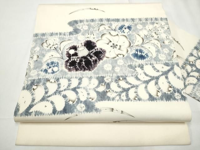 平和屋着物●染色作家　小倉淳史　塩瀬　九寸名古屋帯　絞り　辻が花　正絹　逸品　CABF5273hy 平和屋着物○染色作家 小倉淳史 塩瀬 九寸名古屋帯 絞り 辻が花 正絹