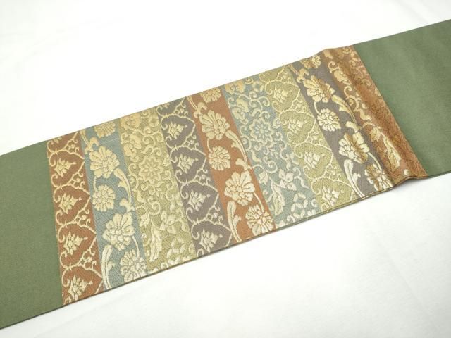 平和屋着物●九寸名古屋帯　横段花唐草文　金糸　正絹　逸品　CABF5291hy 平和屋着物○九寸名古屋帯 横段花唐草文 金糸 正絹 逸品 CABF5291hy