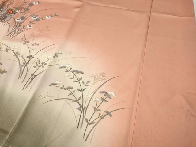 平和屋着物＊夏物 訪問着 絽 手描き 笹文 暈し染め ロング丈 正絹 逸品