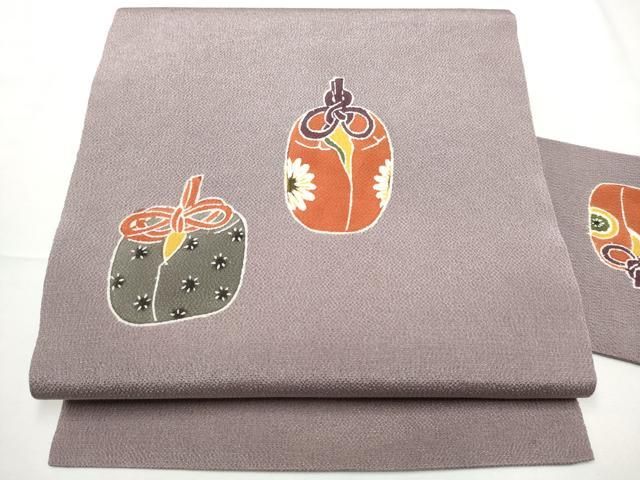 平和屋着物●九寸名古屋帯　型染め　仕覆花文　鬼しぼ縮緬　正絹　逸品　CABF5301hy 平和屋着物○九寸名古屋帯 型染め 仕覆花文 鬼しぼ縮緬 正絹 逸品