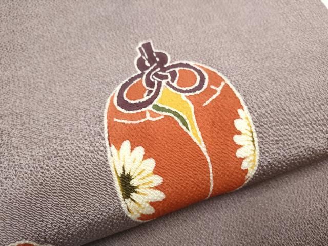 平和屋着物●九寸名古屋帯　型染め　仕覆花文　鬼しぼ縮緬　正絹　逸品　CABF5301hy 平和屋着物○九寸名古屋帯 型染め 仕覆花文 鬼しぼ縮緬 正絹 逸品