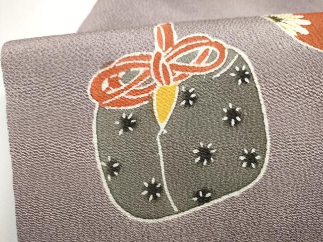 平和屋着物○九寸名古屋帯 型染め 仕覆花文 鬼しぼ縮緬 正絹 逸品
