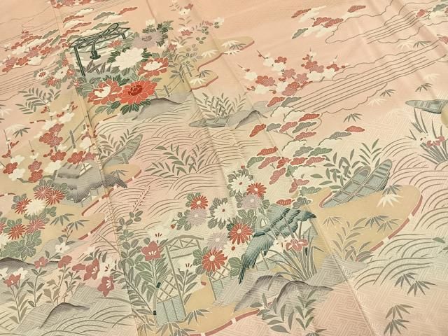 平和屋着物●訪問着　友禅　貝桶花文　暈し染め　正絹　逸品　AABH4873fy 平和屋着物○訪問着 友禅 貝桶花文 暈し染め 正絹 逸品 AABH4873fy