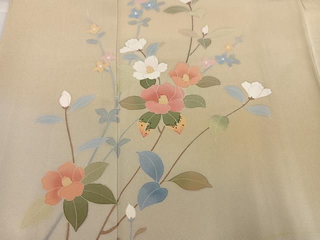 平和屋着物○訪問着 友禅 枝花文 暈し染め 正絹 逸品 未使用
