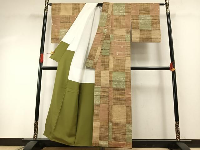 平和屋着物●伝統工芸士　七代目　吉澤与市　紬　市松文様　正絹　逸品　未使用　AABH4883fy 平和屋着物○伝統工芸士 七代目 吉澤与市 紬 市松文様 正絹 逸品 未