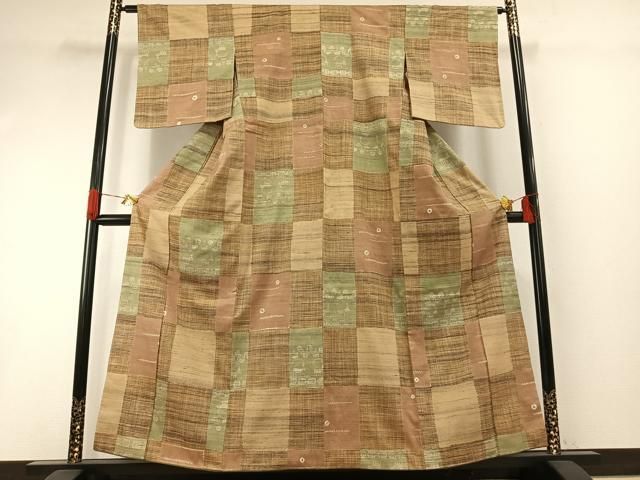 平和屋着物●伝統工芸士　七代目　吉澤与市　紬　市松文様　正絹　逸品　未使用　AABH4883fy 平和屋着物○伝統工芸士 七代目 吉澤与市 紬 市松文様 正絹 逸品 未