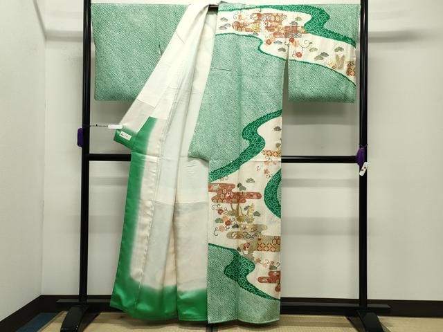 平和屋着物●訪問着　駒刺繍　絞り　飛鶴宝尽くし文　金銀彩　やまと誂製　正絹　逸品　CABD9243gh 平和屋着物○訪問着 駒刺繍 絞り 飛鶴宝尽くし文 金銀彩 やまと誂製