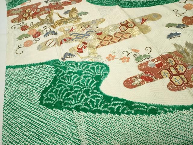 平和屋着物●訪問着　駒刺繍　絞り　飛鶴宝尽くし文　金銀彩　やまと誂製　正絹　逸品　CABD9243gh 平和屋着物○訪問着 駒刺繍 絞り 飛鶴宝尽くし文 金銀彩 やまと誂製