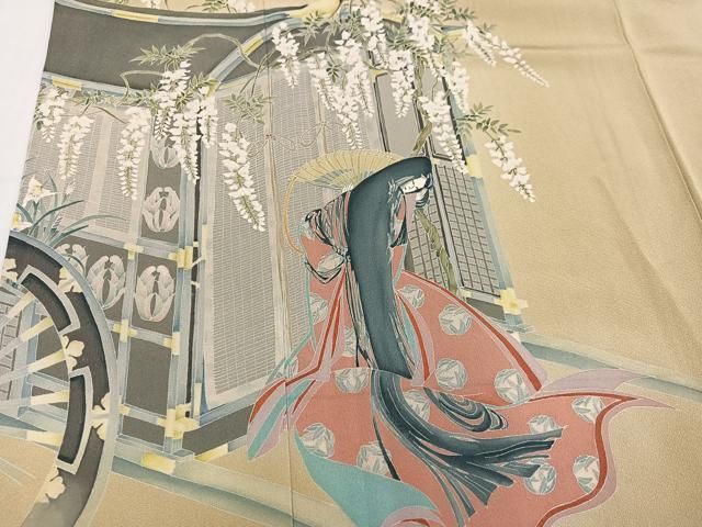 平和屋着物●訪問着　友禅　作家物　夢也　御所車女人花文　暈し染め　正絹　逸品　AABH6930ph 平和屋着物○訪問着 友禅 作家物 夢也 御所車女人花文 暈し染め 正絹