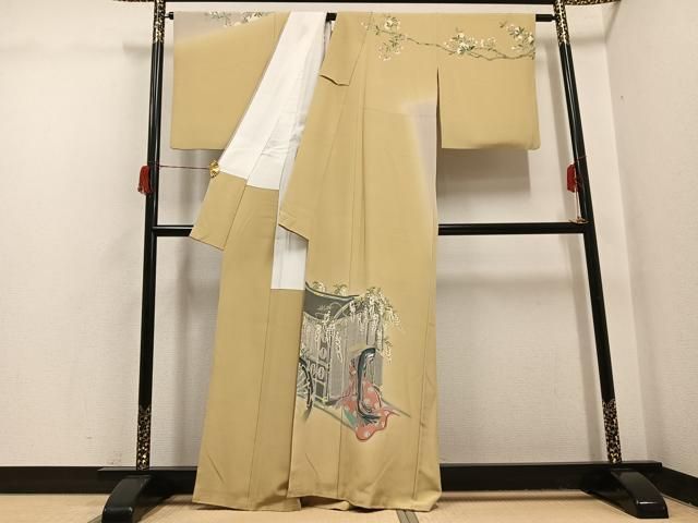 平和屋着物○訪問着 友禅 作家物 夢也 御所車女人花文 暈し染め 正絹