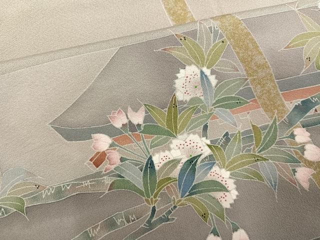 平和屋着物●訪問着　友禅　作家物　夢也　御所車女人花文　暈し染め　正絹　逸品　AABH6930ph 平和屋着物○訪問着 友禅 作家物 夢也 御所車女人花文 暈し染め 正絹