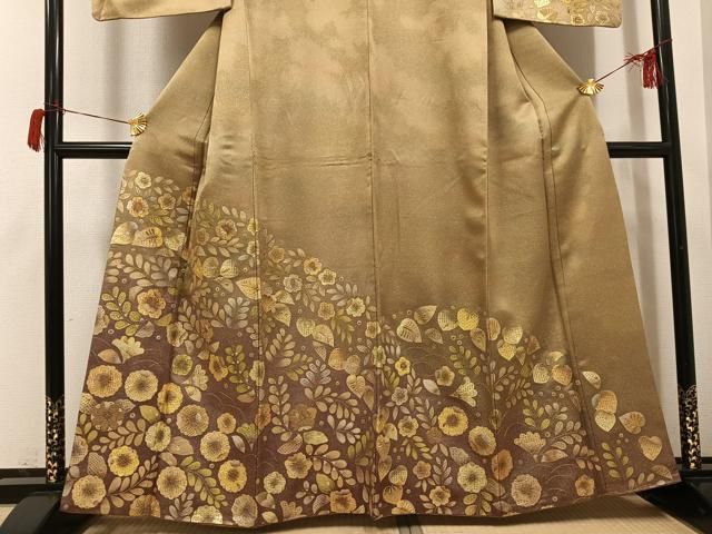 平和屋着物●訪問着　辻が花　中国三大刺繍　スワトウ刺繍　汕頭刺繍　暈し染め　金通し地　正絹　逸品　AABH6932ph 平和屋着物○訪問着 辻が花 中国三大刺繍 スワトウ刺繍 汕頭刺繍 暈し