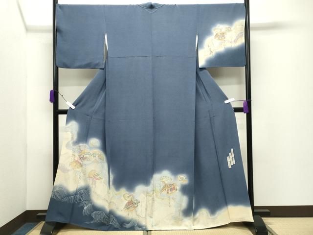 平和屋着物●友禅師・京の名工・伝統工芸士・樽本伊勢蔵　訪問着　源氏物語　暈し染め　金銀彩　反端付き　正絹　逸品　CABD9109gh 平和屋着物○友禅師・京の名工・伝統工芸士・樽本伊勢蔵 訪問着 貝合せ