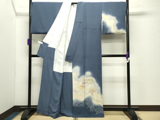 平和屋着物●友禅師・京の名工・伝統工芸士・樽本伊勢蔵　訪問着　源氏物語　暈し染め　金銀彩　反端付き　正絹　逸品　CABD9109gh 平和屋着物▽友禅師・京の名工・伝統工芸士・樽本伊勢蔵 訪問着 手描き