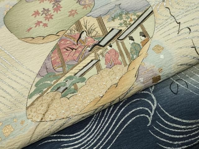 平和屋着物●友禅師・京の名工・伝統工芸士・樽本伊勢蔵　訪問着　源氏物語　暈し染め　金銀彩　反端付き　正絹　逸品　CABD9109gh 平和屋着物○友禅師・京の名工・伝統工芸士・樽本伊勢蔵 訪問着 貝合せ