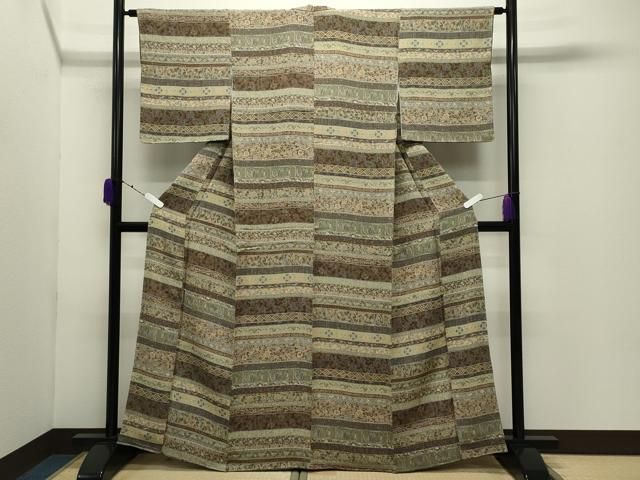 平和屋着物●上質な小紋　横段花唐草文　鬼しぼ縮緬　やまと誂製　正絹　逸品　未使用　CABD9254gh 平和屋着物○上質な小紋 横段花唐草文 鬼しぼ縮緬 やまと誂製 正絹