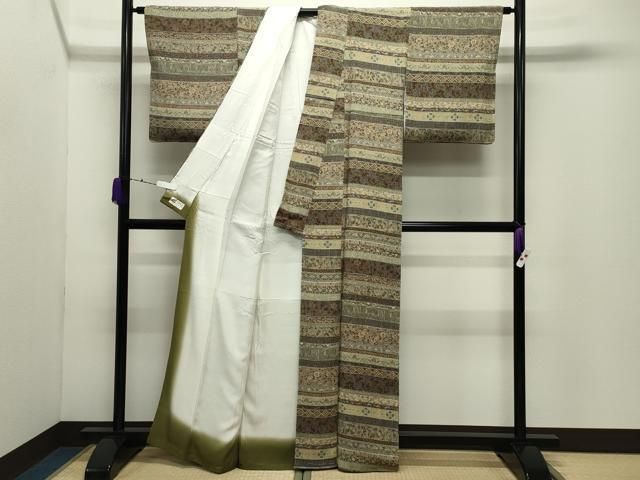 平和屋着物●上質な小紋　横段花唐草文　鬼しぼ縮緬　やまと誂製　正絹　逸品　未使用　CABD9254gh 平和屋着物○上質な小紋 横段花唐草文 鬼しぼ縮緬 やまと誂製 正絹