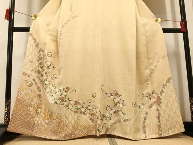 平和屋着物●訪問着　作家物　高橋義和　駒刺繍　花唐草文　金彩　やまと金ラベル　正絹　逸品　未使用　AABH6945ph 平和屋着物○訪問着 作家物 高橋義和 駒刺繍 花唐草文 金彩 やまと金