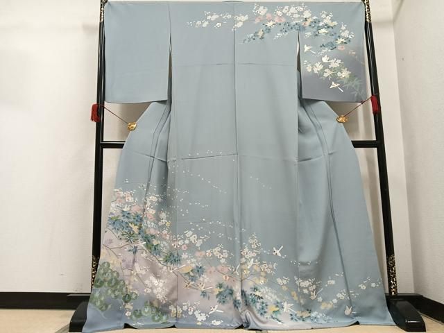 平和屋着物●訪問着　友禅　刺繍　花鳥文　暈し染め　金糸　ロング丈　正絹　逸品　AABH6949ph 平和屋着物○訪問着 友禅 刺繍 花鳥文 暈し染め 金糸 ロング丈 正絹