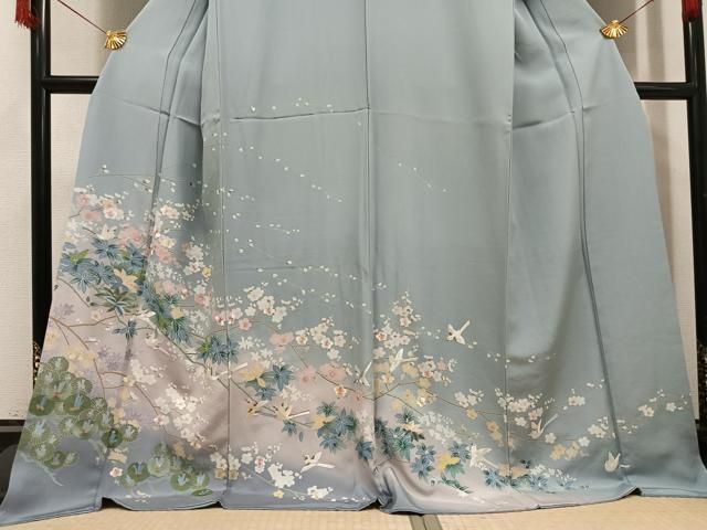 平和屋着物○訪問着 友禅 刺繍 花鳥文 暈し染め 金糸 ロング丈 正絹