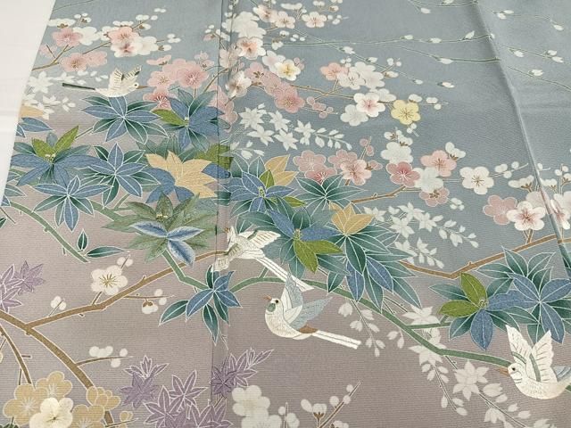 平和屋着物○訪問着 友禅 刺繍 花鳥文 暈し染め 金糸 ロング丈 正絹