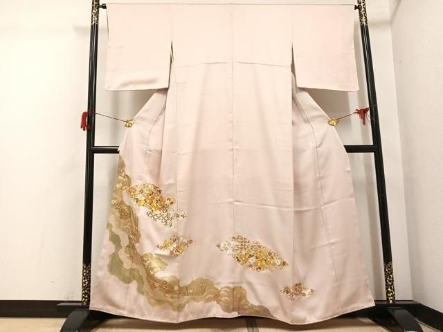 平和屋着物●豪華色留袖　駒刺繍　草花文　金彩　正絹　逸品　AABH6960ph 平和屋着物○豪華色留袖 駒刺繍 草花文 金彩 正絹 逸品 AABH6960ph