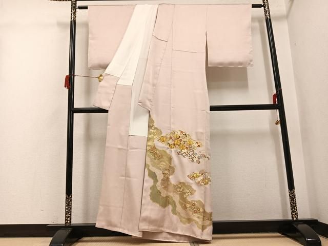 平和屋着物●豪華色留袖　駒刺繍　草花文　金彩　正絹　逸品　AABH6960ph 平和屋着物○豪華色留袖 駒刺繍 草花文 金彩 正絹 逸品 AABH6960ph