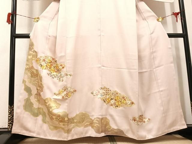 平和屋着物●豪華色留袖　駒刺繍　草花文　金彩　正絹　逸品　AABH6960ph 平和屋着物○豪華色留袖 駒刺繍 草花文 金彩 正絹 逸品 AABH6960ph