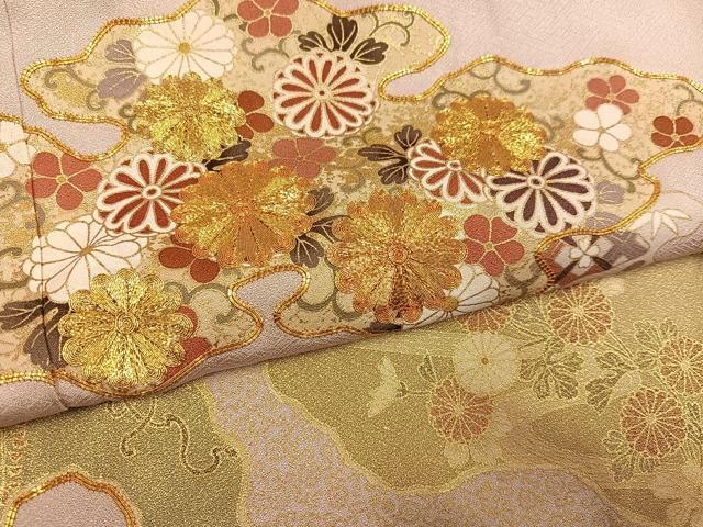 平和屋着物●豪華色留袖　駒刺繍　草花文　金彩　正絹　逸品　AABH6960ph 平和屋着物○豪華色留袖 駒刺繍 草花文 金彩 正絹 逸品 AABH6960ph