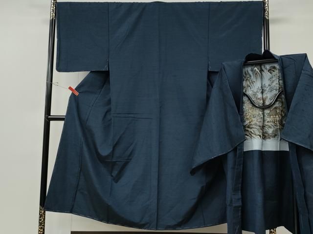 平和屋着物●男性 紬 髭紬 羽織セット 留紺色 正絹 逸品 CABF3257ut