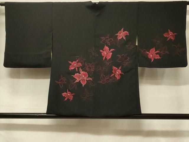 平和屋着物＃羽織　総刺繍　花づくし　黒地　銀糸　正絹　逸品　CABF1358in 平和屋着物＃羽織 総刺繍 花づくし 黒地 銀糸 正絹 逸品 CABF1358in