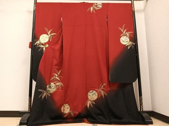 平和屋着物●豪華振袖　松竹梅飛鶴毬文　暈し染め　金彩　金通し地　ロング丈　正絹　逸品　AABH8262ph 平和屋着物○豪華振袖 松竹梅飛鶴毬文 暈し染め 金彩 金通し地 ロング
