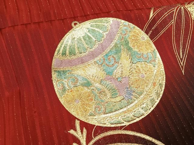 平和屋着物●豪華振袖　松竹梅飛鶴毬文　暈し染め　金彩　金通し地　ロング丈　正絹　逸品　AABH8262ph 平和屋着物○豪華振袖 松竹梅飛鶴毬文 暈し染め 金彩 金通し地 ロング