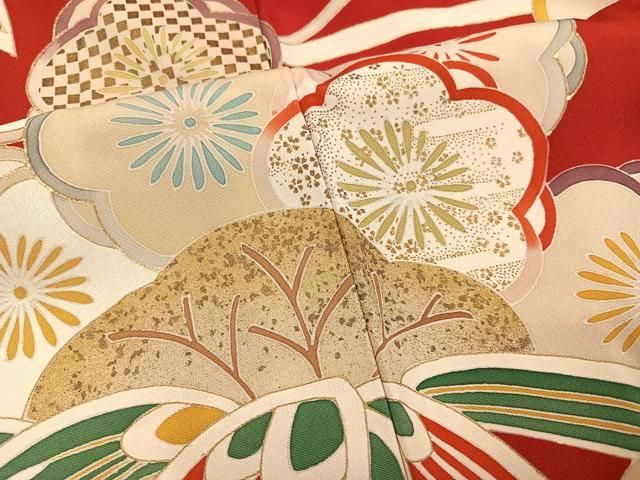 平和屋着物●友禅白木染匠　二代目　白木周生　振袖　駒刺繍　松竹梅文　金彩　正絹　逸品　AABH8263ph 平和屋着物○友禅白木染匠 二代目 白木周生 振袖 駒刺繍 松竹梅文 金彩