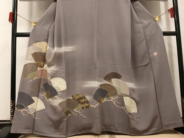平和屋着物●訪問着　友禅　西村吉右衛門　駒刺繍　扇面草花文　暈し染め　金彩　正絹　逸品　未使用　AABH8265ph 平和屋着物○訪問着 友禅 西村吉右衛門 駒刺繍 扇面草花文 暈し染め