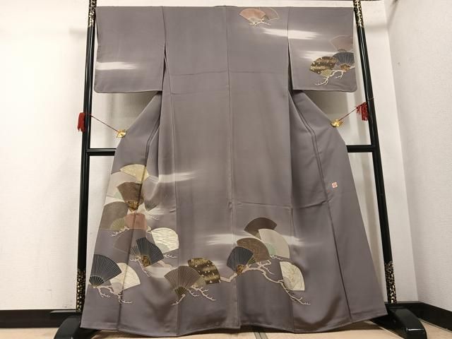 平和屋着物●訪問着　友禅　西村吉右衛門　駒刺繍　扇面草花文　暈し染め　金彩　正絹　逸品　未使用　AABH8265ph 平和屋着物○訪問着 友禅 西村吉右衛門 駒刺繍 扇面草花文 暈し染め