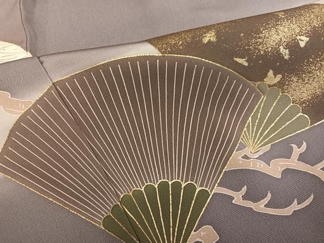 平和屋着物●訪問着　友禅　西村吉右衛門　駒刺繍　扇面草花文　暈し染め　金彩　正絹　逸品　未使用　AABH8265ph 平和屋着物○訪問着 友禅 西村吉右衛門 駒刺繍 扇面草花文 暈し染め