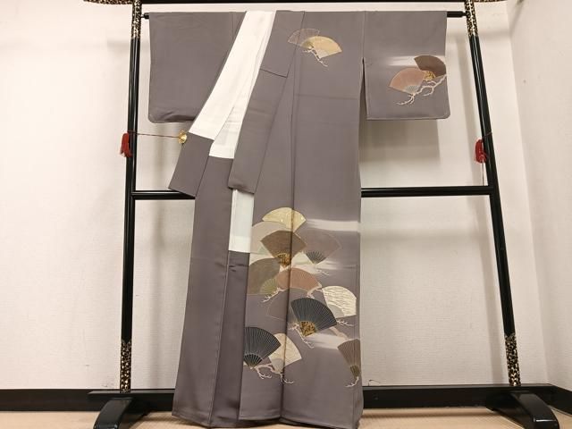 平和屋着物○訪問着 友禅 西村吉右衛門 駒刺繍 扇面草花文 暈し染め