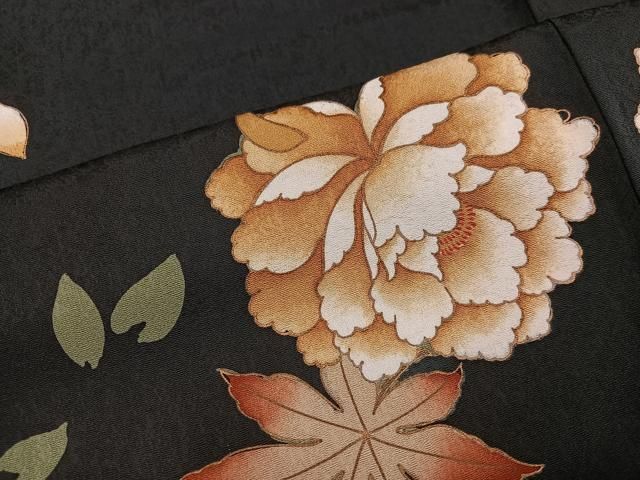 平和屋着物●訪問着　草花文　黒地　金彩　正絹　逸品　未使用　AABH8266ph 平和屋着物○訪問着 草花文 黒地 金彩 正絹 逸品 未使用 AABH8266ph