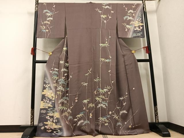 平和屋着物●京友禅作家　関谷泰三　訪問着　松竹梅風景文　暈し染め　正絹　逸品　AABH8268ph 平和屋着物○京友禅作家 関谷泰三 訪問着 松竹梅風景文 暈し染め 正絹